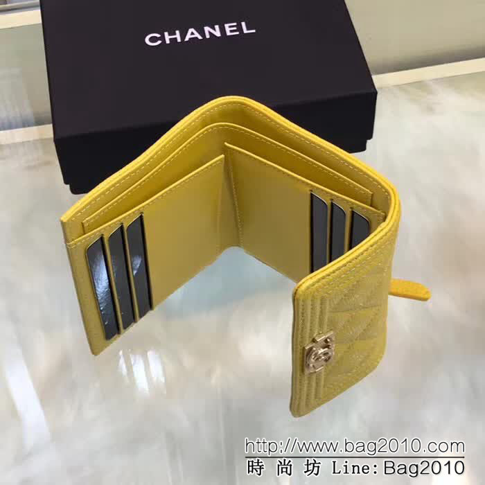 CHANEL香奈兒 新款leboy短三折錢包 荔枝牛皮綾格紋 復古金扣 80734  DJC3160